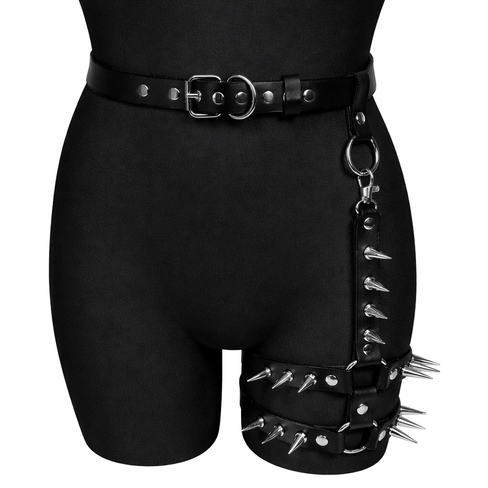 Leather Thigh Garter Belt Leg Harness With Rivets Punk Rock Leather Leg Harness